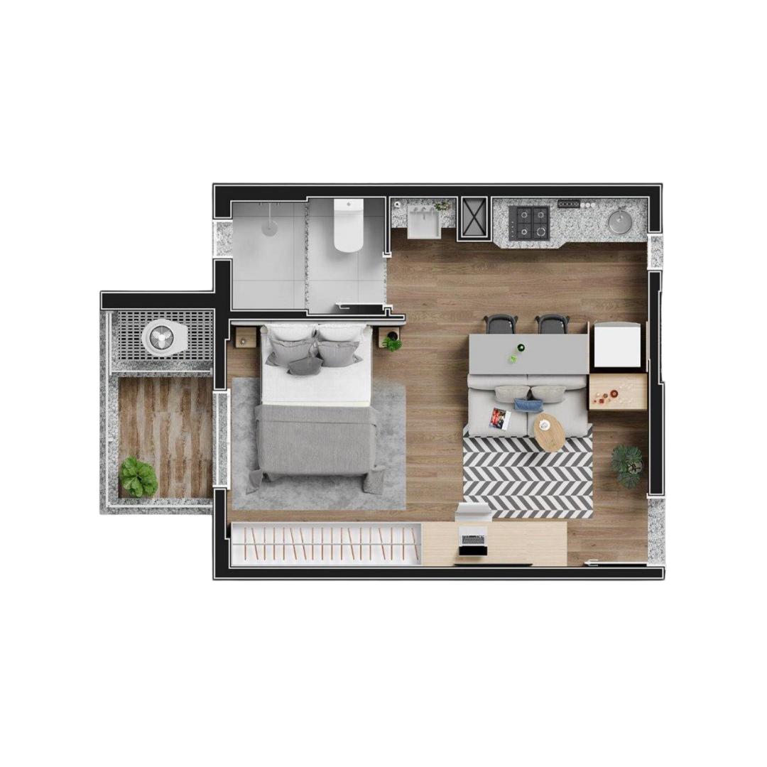 Planta do Apartamento Studio Rei Davi Bairro Jardim